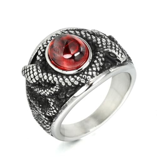 Hokech Retro-Persönlichkeit Doppelköpfige Schlange mit Intarsien Roter Stein Ring Männer Frauen Punk Edelstahl Schlangenring Mode Schmuck Geschenk von Hokech