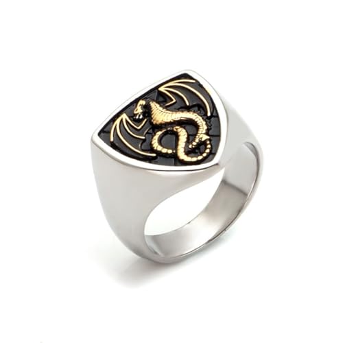 Hokech Retro Stahl/Gold Viking Feuer Drachen Ring für Männer Biker Nordic Ethnic Edelstahl Wikingerring Amulett Drache Stempel Schmuck Hokech Retro Stahl/Gold Viking Feuer Drachen Ring für Männer Biker Nordic Ethnic Edelstahl Wikingerring Amulett Drache Stempel Schmuck von Hokech
