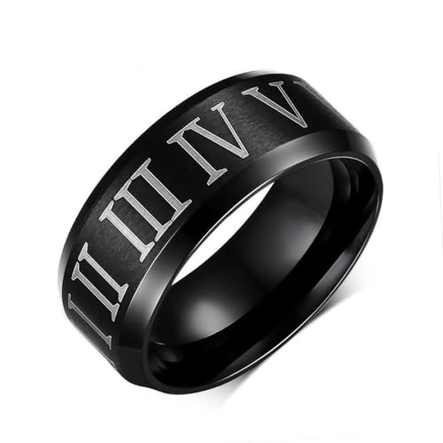 Hokech Römische Ziffern Schwarzer Ring Edelstahl Cool Männer Ring Cocktail Hochzeitsschmuck von Hokech