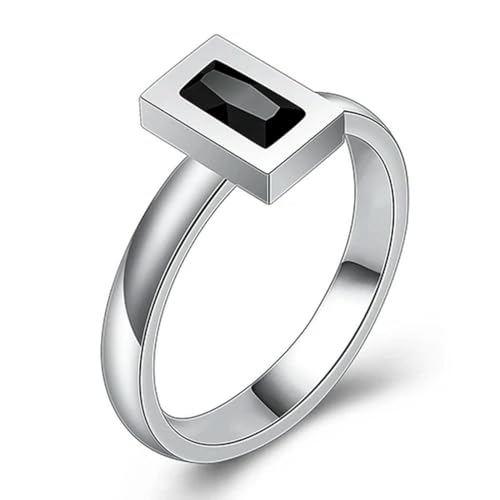 Hokech Schwarzes quadratisches Kristall Marke Schmuck Zubehör Ring Einzigartige Edelstahlringe für Frauen von Hokech