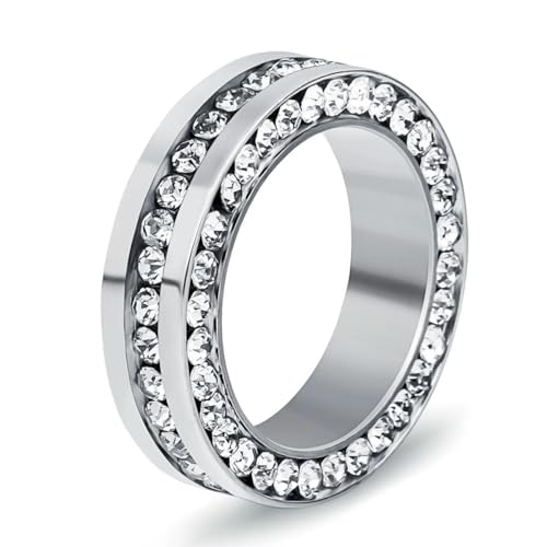 Hokech Titan-Edelstahl-Hochzeitskristallringe für Frauen Eine Linie von CZ-Modeschmuck von Hokech