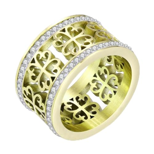 Hokech Trendige Blume Vintage Eheringe für Frauen Klassisches Design Roségold Farbe Edelstahl 2 Reihe Zirkon Kristall Ring von Hokech