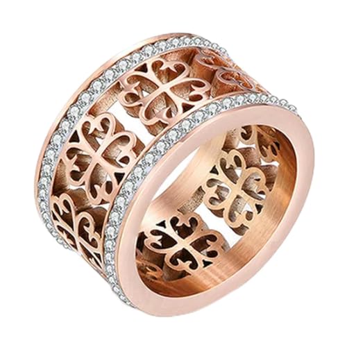 Hokech Trendige Blume Vintage Eheringe für Frauen Klassisches Design Roségold Farbe Edelstahl 2 Reihe Zirkon Kristall Ring von Hokech