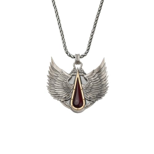 Hokech Vintage Celtic Angel Wings Synthetic Ruby Pendant Stainless Steel Necklace for Men Women Fashion Party Banquet Punk Jewelry von Hokech