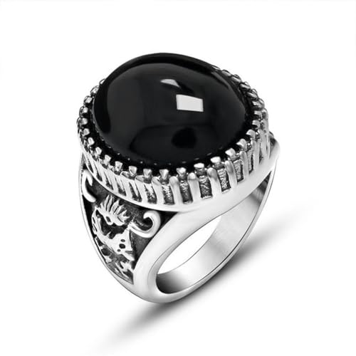 Hokech Vintage-Design Schwarz Roter Stein Herrenring Edelstahl Punk Schmuck Große Steinringe für Männer von Hokech