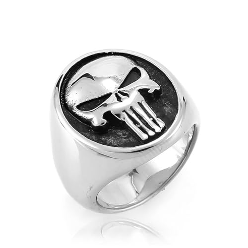 Hokech Vintage Edelstahl Punisher Totenkopf Ring für Männer Mode Gold/Silber Farbe Biker Totenkopf Siegelring Punk Party Schmuck Geschenk von Hokech