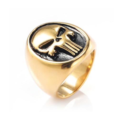 Hokech Vintage Edelstahl Punisher Totenkopf Ring für Männer Mode Gold/Silber Farbe Biker Totenkopf Siegelring Punk Party Schmuck Geschenk von Hokech