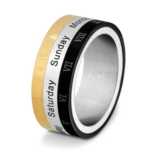 Hokech Zahl und Monat Buchstabe Drehbare Ringe für Männer Anillos Neuankömmling Titan Edelstahl Punk Party Ring Schmuck von Hokech