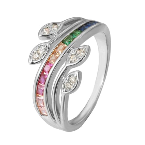 Kreative Regenbogen Blätter Ringe für Frauen Schmuck Mode Weiblicher Kristall Zirkon Ring Persönlichkeit Damen Hochzeit Party Ringe Geschenke von Hokech