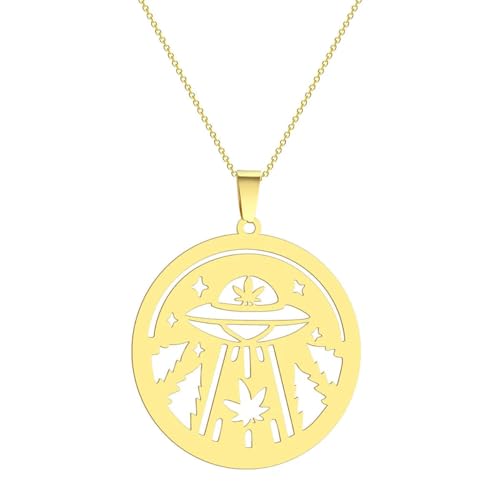 Lsd Psychedelic Ufo Alien Anhänger Halskette für Frauen Mädchen Edelstahl Laser Cut Spacecraft Charm Halskette von Hokech