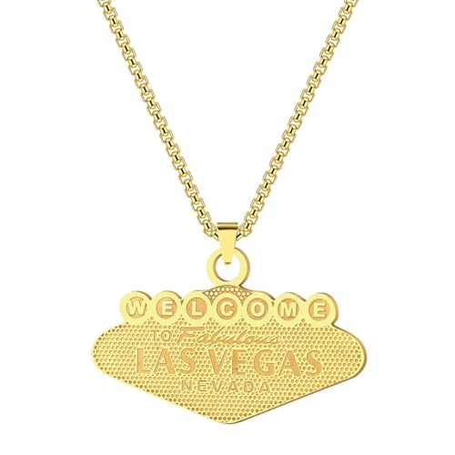 Minimalistische Gold Las Vegas Charm Anhänger Halskette für Männer Frauen Edelstahl gravierte Charm Box Kette Schmuck Geschenk von Hokech