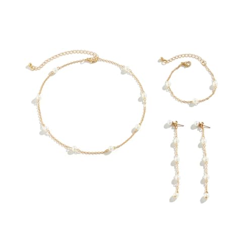 Mode Imitation Perlenkette Halskette Armband Tropfen Ohrringe für Frauen Mädchen Süßes Piercing Ohrring Hochzeit Schmuck Set von Hokech