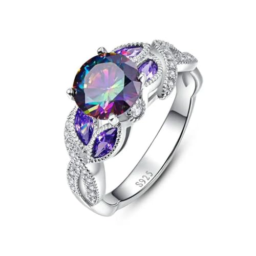 Mystische Regenbogen Topas S925 Sterling Silber Ringe Saphir Verlobungsring für Frauen Original Weiblicher Schmuck von Hokech