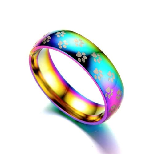 Neue Mode Männer Frauen Regenbogen Bunter Ring Titanstahl Niedliche Hundefüße Ehering Ring von Hokech