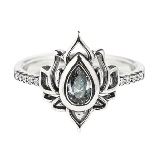 Neue geometrische Wassertropfenform Kristall Lotus Ring Einfache Mode Metallische Silber Farbe Damen Ring Exquisite Schmuck Geschenke von Hokech