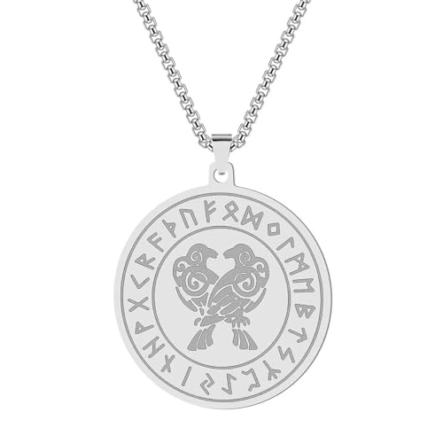 Odin's Ravens Huginn Anhänger Halskette für Männer Frauen Muninn Wikinger Talisman Amulett Charm Runenkreis Choker Kette Schmuck Geschenk von Hokech