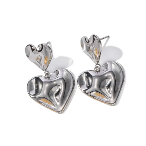 Punk Elegant Double Love Heart Drop Ohrringe für Frauen Goldfarbe glänzend glatt Metall hängende Piercing Ohrringe Freunde Schmuck von Hokech