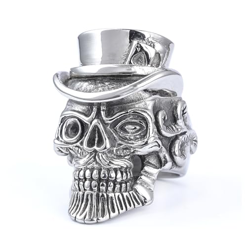 Punk Hip Hop Magier Gentleman Totenkopf Ringe Edelstahl Hut Geisterkopf Männer Ring Biker Mode Schmuck Punk Hip Hop Magier Gentleman Totenkopf Ringe Edelstahl Hut Geisterkopf Männer Ring Biker Mode Schmuck von Hokech