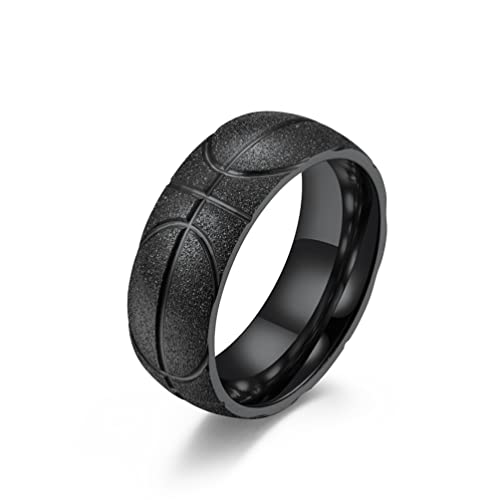 Punk Hip Hop geschnitzter Basketball gefrosteter Ring Edelstahl Einfacher Stahl/Schwarz/Gold-Ring Männer Frauen Mode Schmuck Geschenke von Hokech