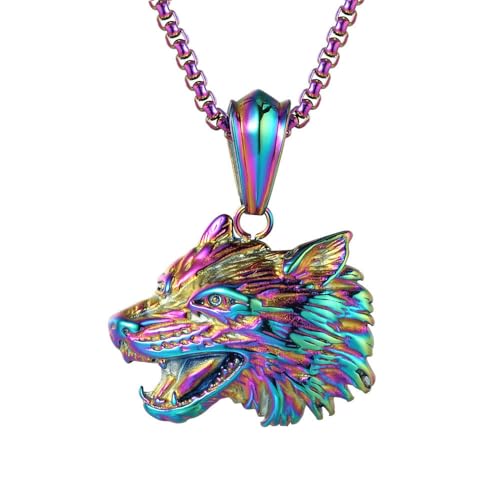 Punk Vintage Bunt Wolf Kopf Anhänger Edelstahl Männer und Frauen Tier Kette Halskette Mode Schmuck Geschenke von Hokech