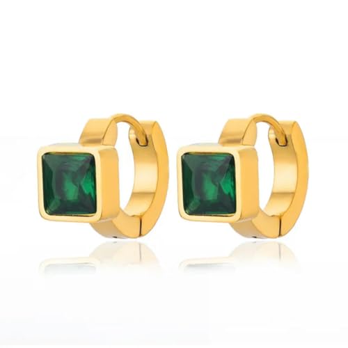 Quadratische grüne Zirkon Ohrringe für Frauen Edelstahl Gold Farbe Creolen Trend Luxus Hochzeit Schmuck Pendientes von Hokech