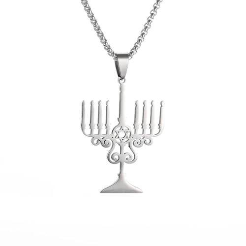 Religious Jewish Hanukkah Menorah Star of David Stainless Steel Pendant Necklace for Women Teens Adult Gift von Hokech