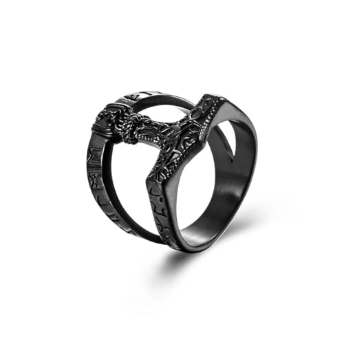 Retro 21mm Wikinger Buchstabe Thor Hammer Titan Stahl Ring Herren Unregelmäßiger Dreiecksring von Hokech