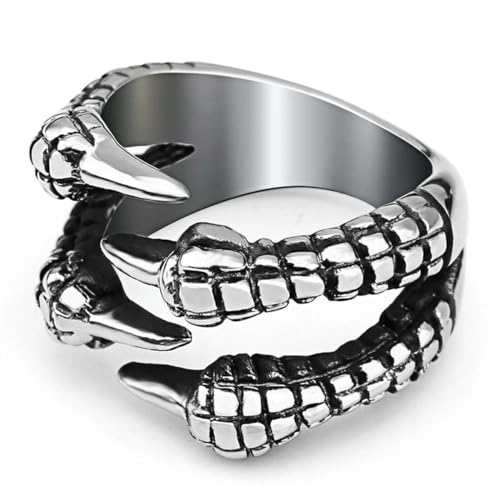 Retro-Edelstahlringe für Männer Mode Drachenklaue Herren Titanstahl Ring Persönlichkeit Männlicher Finger Party Ring Schmuck von Hokech