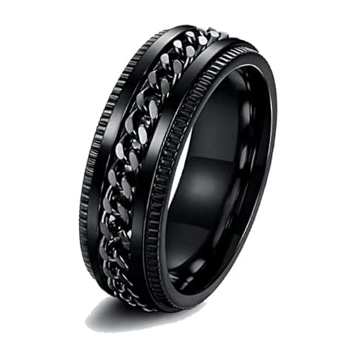 Rotationsdesign Schwarze Ringe Edelstahl Kettenblätter für Herren Anel Maxi Titanyum Ring Spinner Herrenschmuck von Hokech