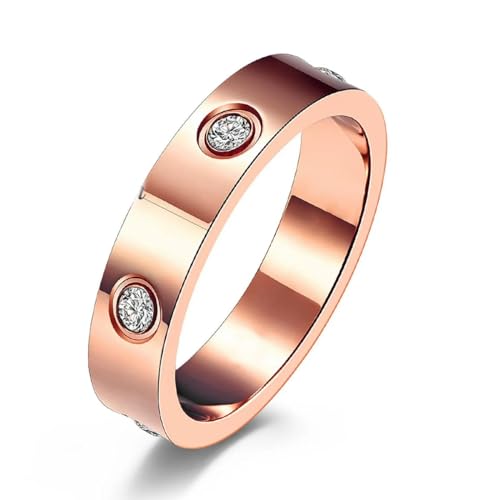 Schraube Hochzeit Zirkon Ring für Frauen Einfacher Edelstahl Roségold Farbe Schmuck FingerRing Party Zubehör von Hokech