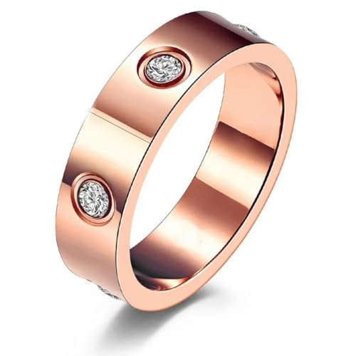 Schraube Hochzeit Zirkon Ring für Frauen Einfacher Edelstahl Roségold Farbe Schmuck FingerRing Party Zubehör von Hokech