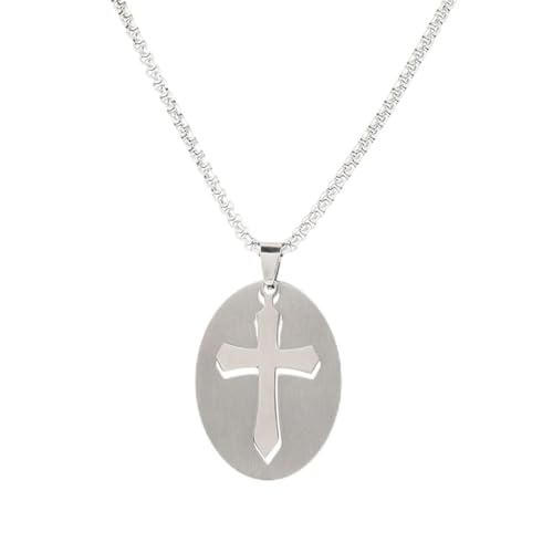 Silber Farbe Edelstahl Kreuz Erkennungsmarke Anhänger Halskette Männer Frauen Schmuck Zubehör von Hokech
