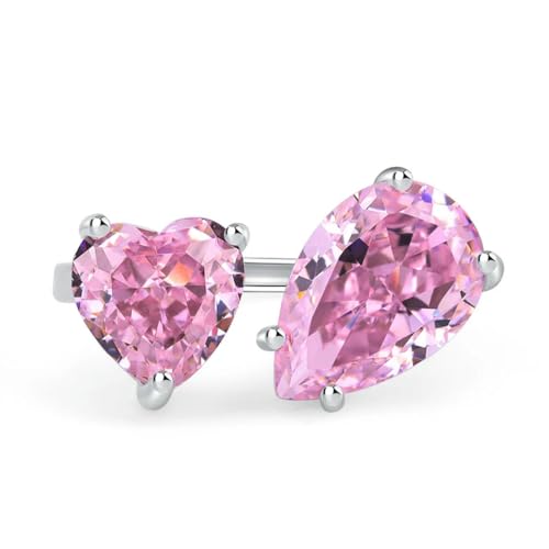 Trend Moissanit Frost Cut Asymmetrische Rosa Herzform Oval Diamant Paar Ring Für Frauen Original Sterling Silber Schmuck von Hokech