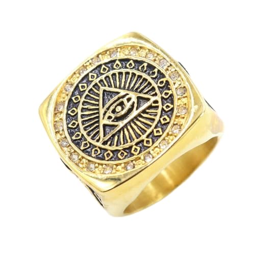Vergoldeter Herren Freimaurer Illuminati All Seeing Eye quadratischer Ring Größe 7-15 von Hokech