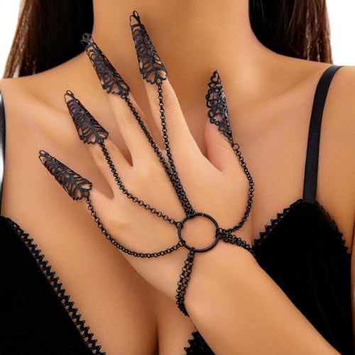 Vintage Goth Dubai Handgelenk Kette Finger Ringe Armbänder für Frauen Bauchtänzerin Verbindung Hand Harness Armband Halloween Schmuck von Hokech