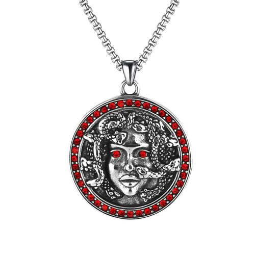 Vintage Schlangen Anhänger Runde Zirkon Medusa Halskette Edelstahl Frauen Männer Ägyptische Mythologie Schmuck von Hokech