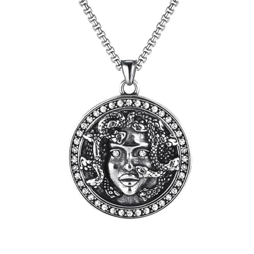 Vintage Schlangen Anhänger Runde Zirkon Medusa Halskette Edelstahl Frauen Männer Ägyptische Mythologie Schmuck von Hokech