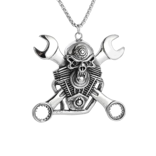 Vintage mechanischer Schraubenschlüssel Zahnrad Schädel Anhänger Edelstahl Halskette für Männer Frauen Reiter Gothic Punk Schmuck Ideen Geschenk von Hokech