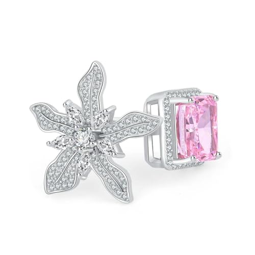 Zarte Moissanit Frost Schnittblumen Rosa Rechteckiger Volldiamant Paar Ring Für Frauen Sterling Silber Geschenk Schmuck von Hokech