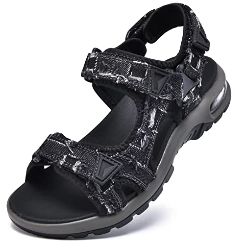 Hokieni Trekkingsandale Herren Beach Sandalen Sommer Bequeme Outdoor-Sandalen mit Klettverschluss Sport Wandersandale Destroyed Black 40 EU von Hokieni