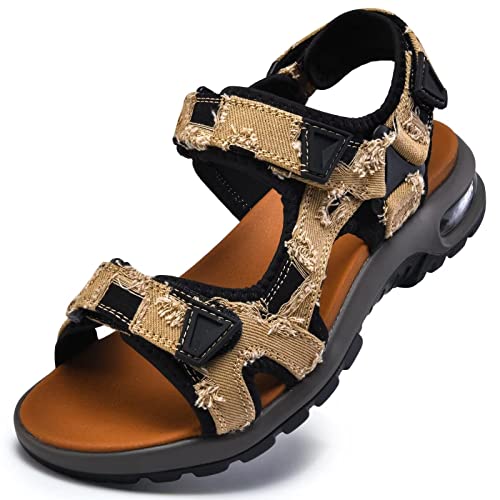 Hokieni Trekkingsandale Herren Beach Sandalen Sommer Bequeme Outdoor-Sandalen mit Klettverschluss Sport Wandersandale Destroyed Khaki 44 EU von Hokieni