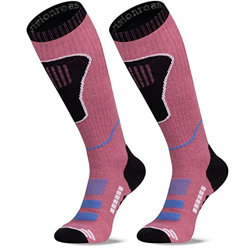 Skisocken für Herren & Damen Thermo Skistrümpfe Merinowolle Kompression Socken Atmungsaktiv Kniestrümpfe Wintersocken, 2 Paar Rosa L von Hokieni