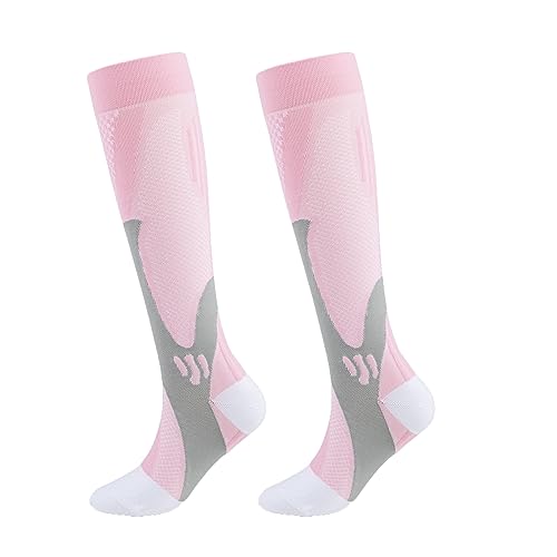 2/3 Paar Minasa Kompressionsstrümpfe Damen Herren Lange Stützstrümpfe Socken Abgestufte Orthopädische Kompressionssocke Laufsocken (2Paar Rosa, L/XL) von Hokuto