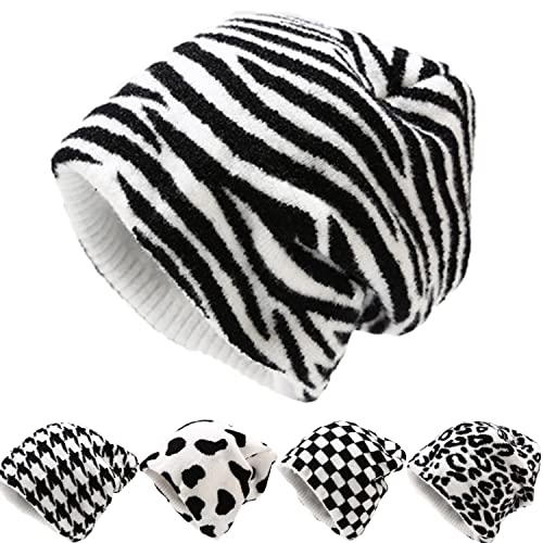 Beanie mit Kuh-Print, Unisex Y2K Winter Warm Stricken Vintage Tiermuster Hip-Hop-Mütze Einheitsgröße (Zebra) von Hokuto