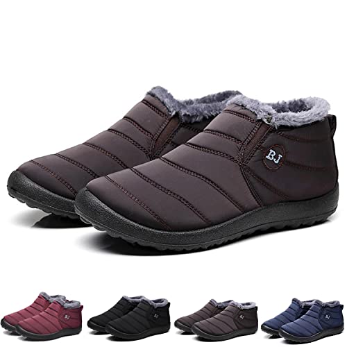 Hokuto Boojoy Winterstiefel, Winter-Schneestiefel für Herren und Damen, Pelzfutter wasserdichte Slip On Outdoor Warme Stiefeletten (Khaki, Numeric_37) von HOKUTO