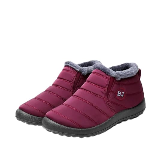 Boojoy Winterstiefel, Winter-Schneestiefel für Herren und Damen, Pelzfutter wasserdichte Slip On Outdoor Warme Stiefeletten (Rot, Numeric_39) von HOKUTO