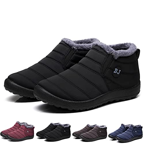 Hokuto Boojoy Winterstiefel, Winter-Schneestiefel für Herren und Damen, Pelzfutter wasserdichte Slip On Outdoor Warme Stiefeletten (Schwarz, Numeric_35) von HOKUTO