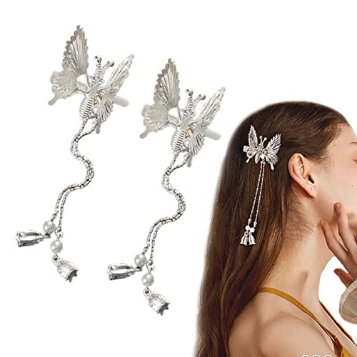 Elegante Quasten-Schmetterlings-Haarnadel, bewegliche fliegende Mädchen glänzende Haarspangen Haarspange, antike Seitenclip-Schmetterlings-Haarnadel (2Pcs Sliver) von HOKUTO