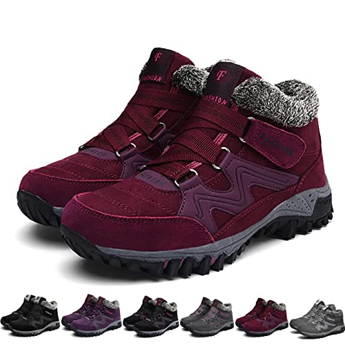 Fleekcomfy Snowy Villi Leder Stiefeletten, Damen und Herren Winter Thermal Villi Leder Plateau Fashion High Top Stiefel (Purpur, numeric_40) von HOKUTO