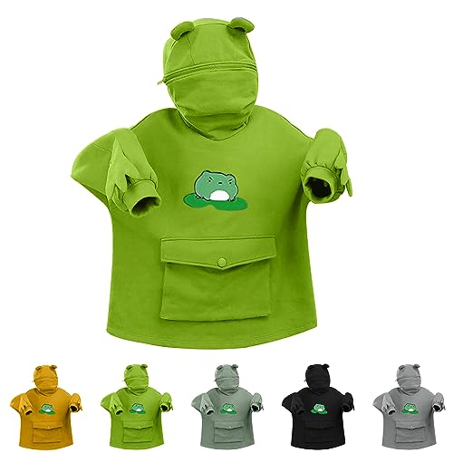 Frog Hoodie, Frog Hoodie Zipper Mouth, Mittellanger Fleecepullover Kawaii Sweatshirt Hoodie (L, Gras-grün) von Hokuto